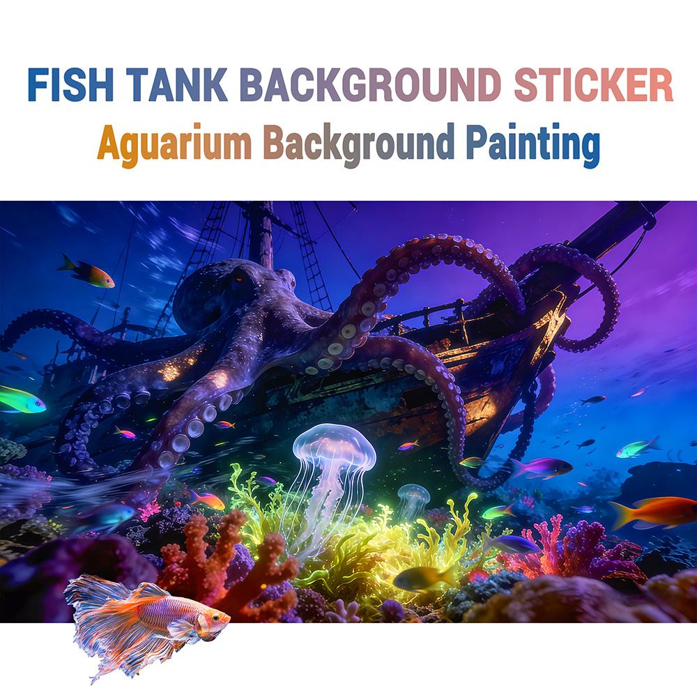 Aquarium Fish Paradise - Akvaryum Arka Plan Çıkartması, Ahtapot Cenneti,