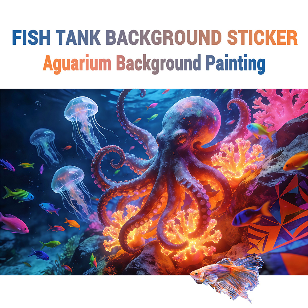 Aquarium Fish Paradise - Akvaryum Arka Plan Çıkartması, Ahtapot Cenneti,