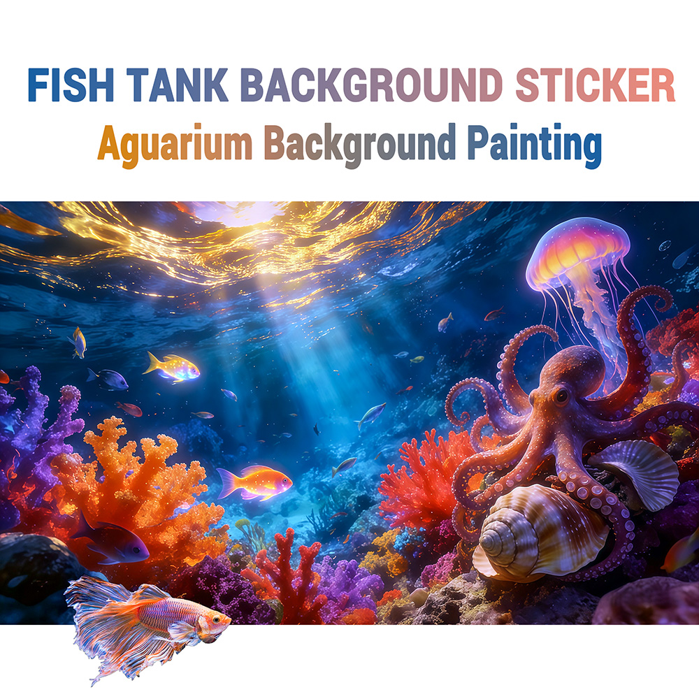Aquarium Fish Paradise - Akvaryum Arka Plan Çıkartması, Ahtapot Cenneti,