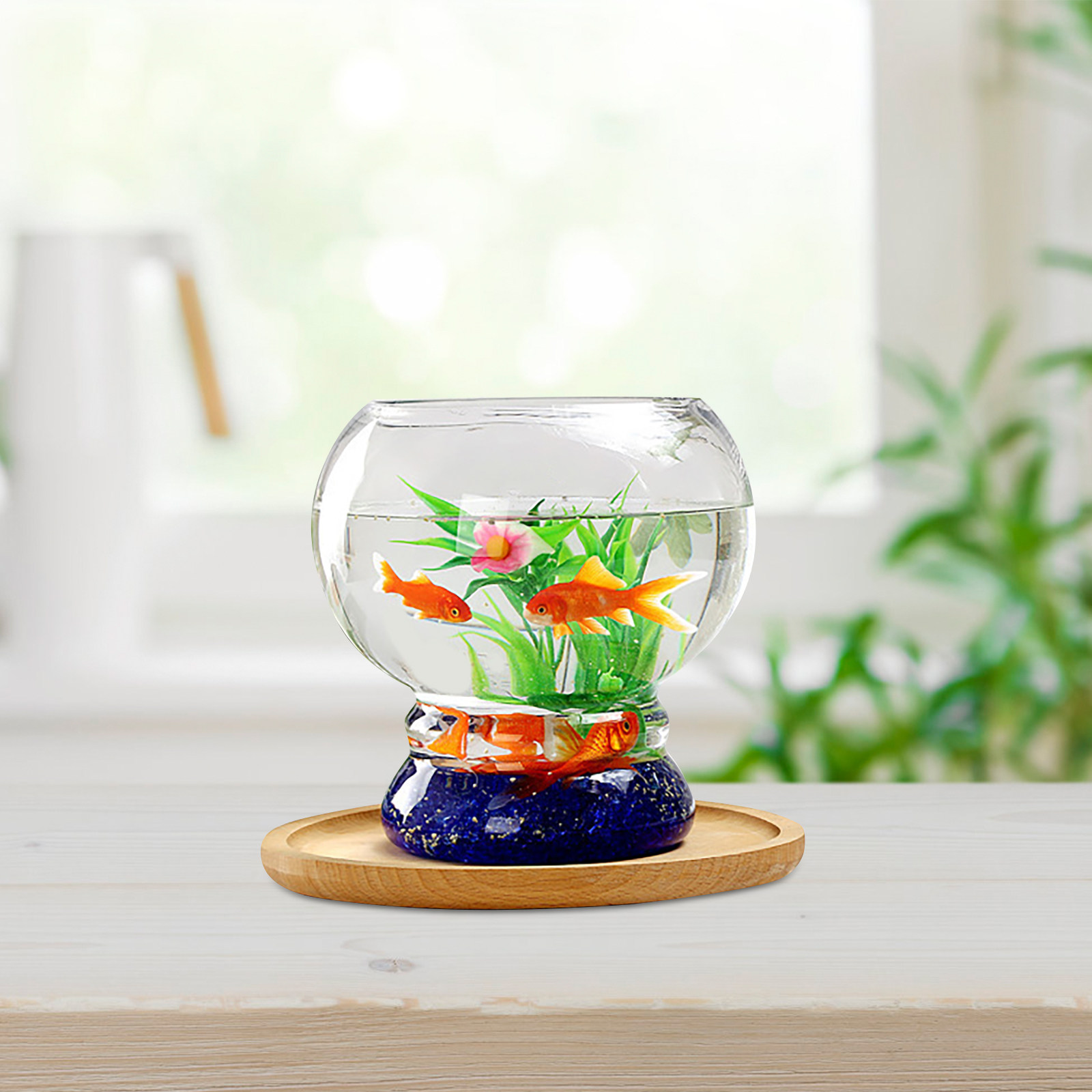 Aquarium Fish Beautiful - Şeffaf Cam Mini Akvaryum Küçük Yuvarlak